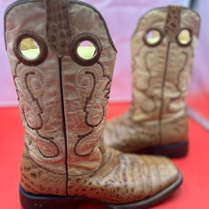 Vintage exotic print Mexican leather cowboy men 6.5 boots